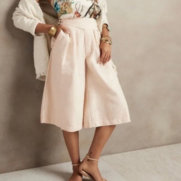 Banana Republic Cream Explorer Cotton Linen Wide Leg Culotte Shorts Size 6 / 30" - Picture 1 of 9